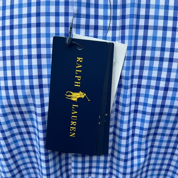 Ralph Lauren performance shirt blue check shirt SZ L US OPEN ON CUFF - Picture 5 of 11